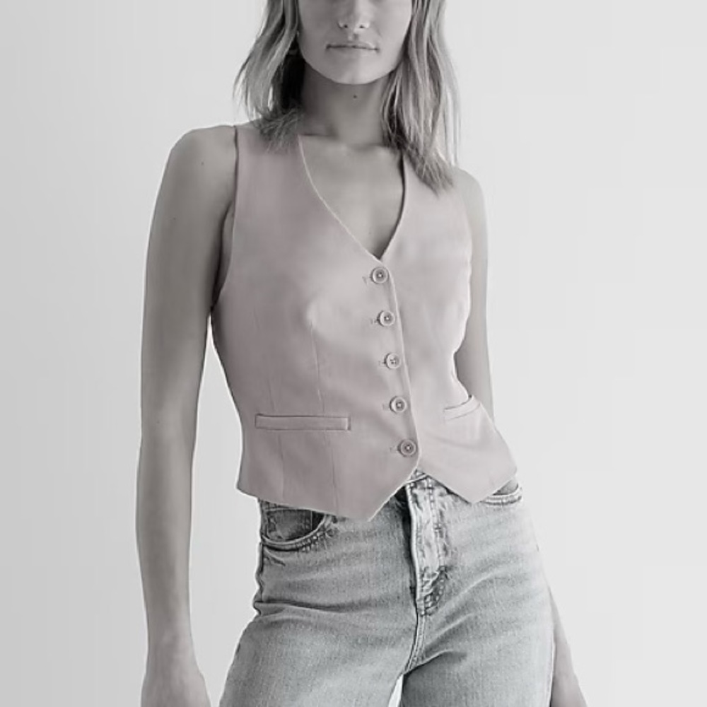Express Linen Blend Vest Tan Blush Medium Suiting Top